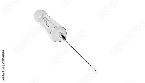 Vector syringe with hypodermic needle isolated on white background.
