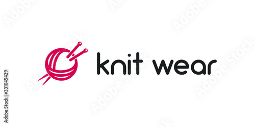 Pink ball of yarn with spokes. Logo for knitting workshop, yarn shop, knitting Studio