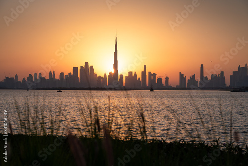 Beautiful sunset in Dubai from the creek harbor