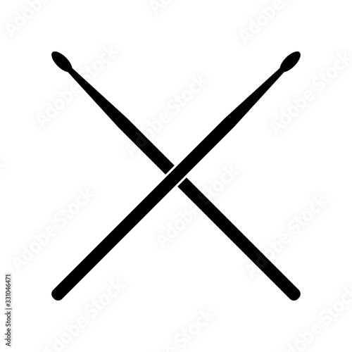 Drum Sticks Crossed Vector Black Silhouette Isolated on White photo