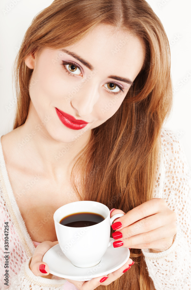 custom made wallpaper toronto digitalPortrait of Beautiful Woman with cup of Coffee close up