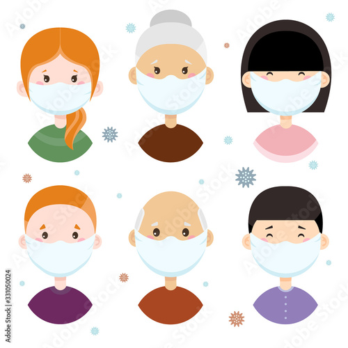 People of different nationalities in medical masks. Characters in flat style. Virus, coronovirus