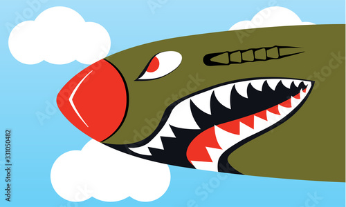 P40 Warhawk - Flying Tiger Nose Graphic - Vector photo