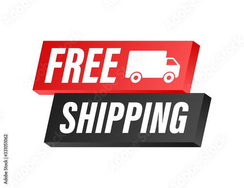 Free shipping. Badge with truck. Vector stock illustrtaion.