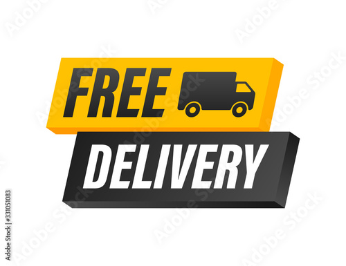 Free delivery. Badge with truck. Vector stock illustrtaion.