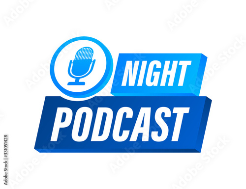 Night Podcast icon, vector symbol in flat isometric style isolated on color background. Vector stock illustration.