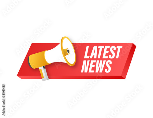 Megaphone label with latest news. Megaphone banner. Web design. Vector stock illustration