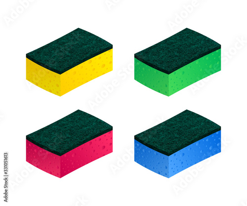 Scouring pads spong for housework cleaning and scouring pad domestic spong work tools. Vector stock illustration.