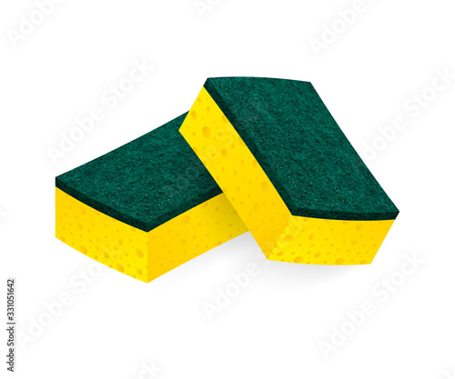 Scouring pads spong for housework cleaning and scouring pad domestic spong work tools. Vector stock illustration.