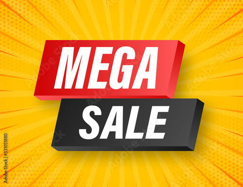 Mega sale banner design. Banner sale tag. Special offer symbol. Shop market poster. Web design. Vector stock illustration