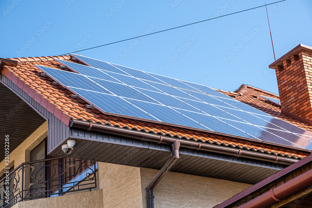 Solar panels on the roof of the house