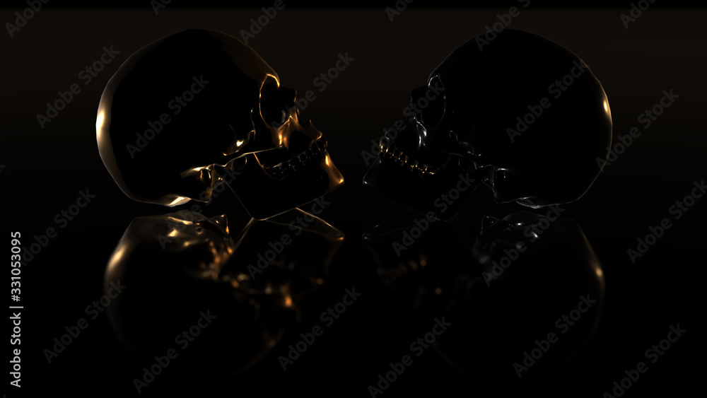 Human skull with dark background. Death, horror, anatomy and halloween symbol. 3d rendering, 3d illustration Human skull with dark background. Death, horror, anatomy and halloween symbol. 3d rendering, 3d illustration