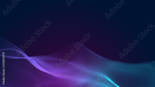 Wallpaper Mural Dot blue purple wave line light gradient dark background. Abstract  technology big data digital background. 3d rendering. Torontodigital.ca