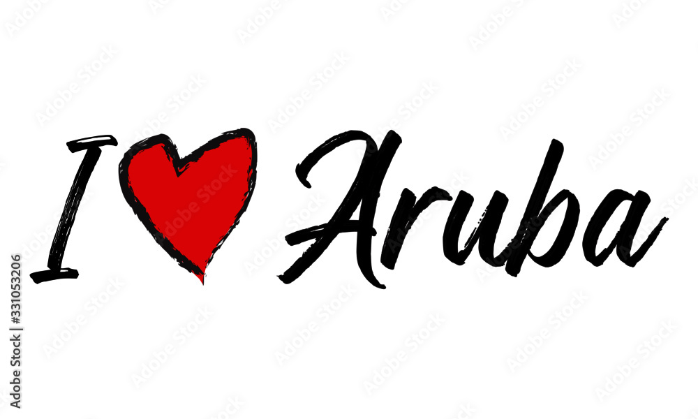 I Love Aruba Creative Cursive Text Typography Template.