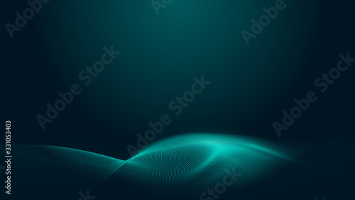 Dot green wave light screen gradient texture background. Abstract technology big data digital background. 3d rendering.