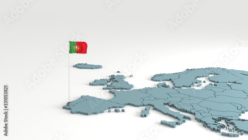 portugal flag. Europe map w...