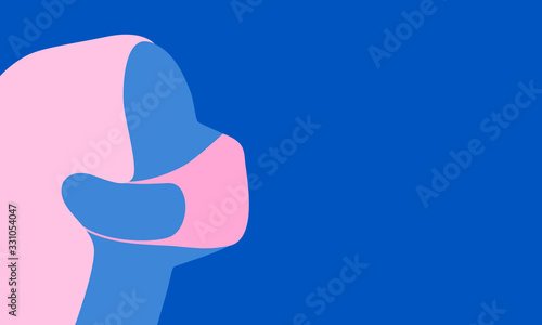 A woman in a pink medical face mask on a blue background. Flat design. Vector illustration