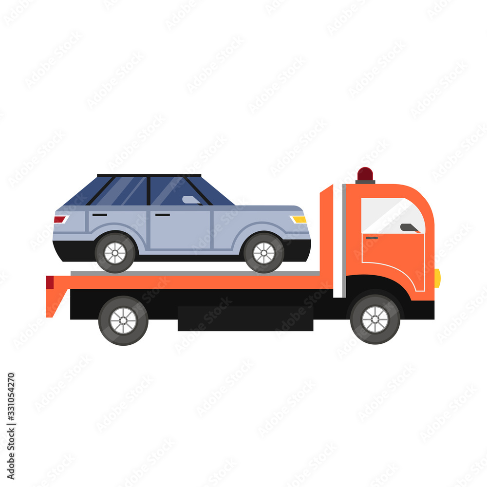 tow truck with car design element for illustration. flat icon