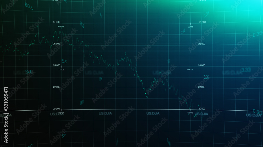Stock market graph global crisis caused by corona virus SARS-CoV-2, source of COVID-19 pandemic disease. American market index in 2020, industry in recession. Stock market graph global crisis caused by corona virus SARS-CoV-2, source of COVID-19 pandemic disease. American market index in 2020, industry in recession.