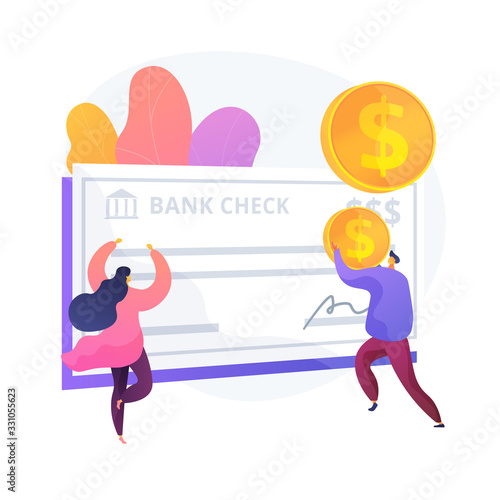 Employee getting ppayment in payday cartoon character. Paycheck stub, salary statement, payslip note. Financial operation. Currency transaction. Vector isolated concept metaphor illustration