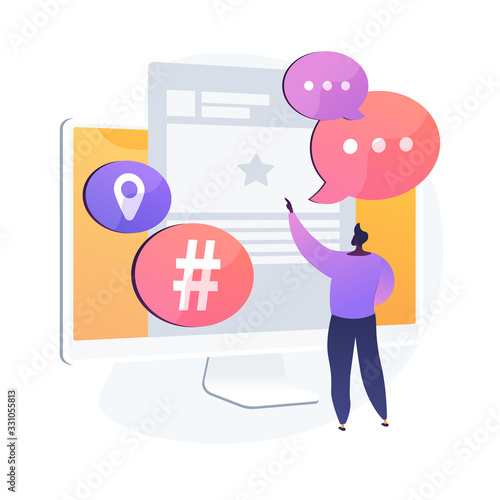 Microblogging platform user. Social media communication, bloggers tool, sharing short messages. Microblogger post sharing, commenting, discussion. Vector isolated concept metaphor illustration