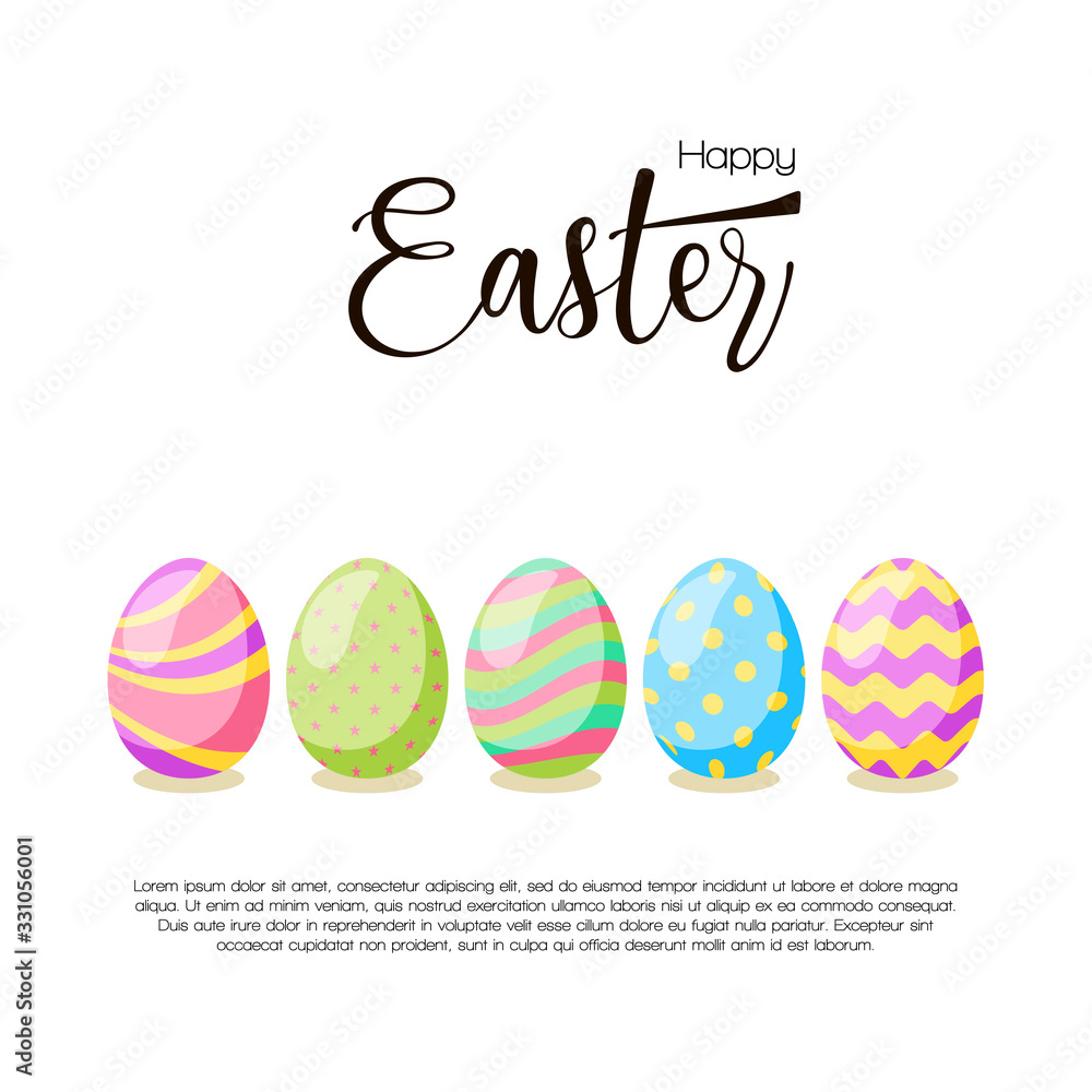 Happy Easter card. Set of  Easter eggs with different texture on a white background.  Vector isolated Illustration. 