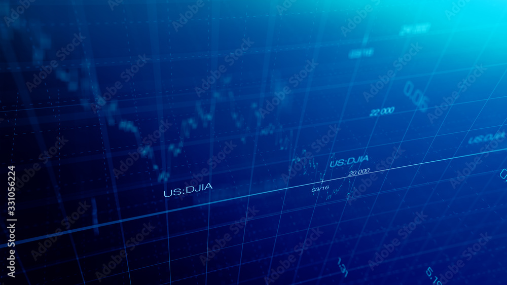 Stock market graph global crisis couased by corona virus SARS-CoV-2, source of COVID-19 pandemic disease. American market index in march 2020, industry in recession. Stock market graph global crisis couased by corona virus SARS-CoV-2, source of COVID-19 pandemic disease. American market index in march 2020, industry in recession.