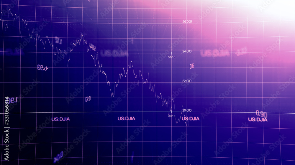 Stock market graph global crisis couased by corona virus SARS-CoV-2, source of COVID-19 pandemic disease. American market index in march 2020, industry in recession. Stock market graph global crisis couased by corona virus SARS-CoV-2, source of COVID-19 pandemic disease. American market index in march 2020, industry in recession.