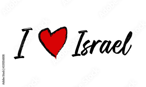 I Love Israel Creative Cursive Text Typography Template.