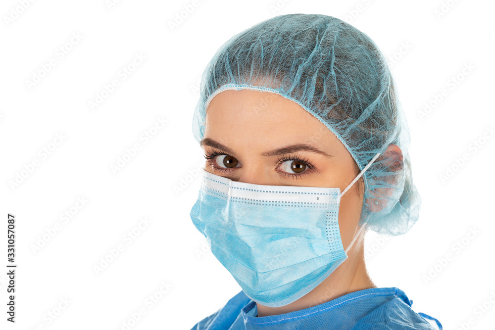 Young female surgeon on isolated Young female surgeon on isolated