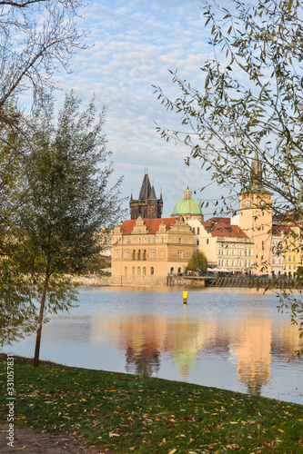 Walking in autumn Prague.