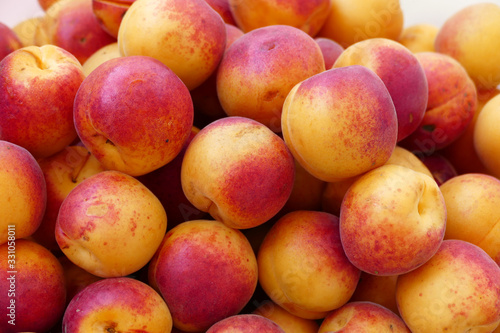 lots of pink-red great looking fresh apricots 