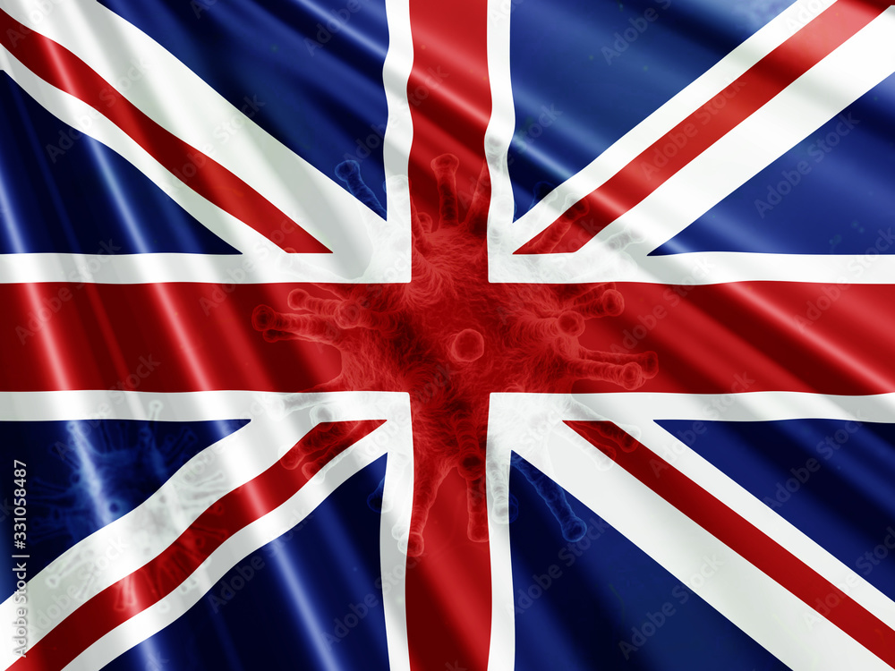 emblem of the UK with virus symbol inserted as a watermark.. emblem of the UK with virus symbol inserted as a watermark..