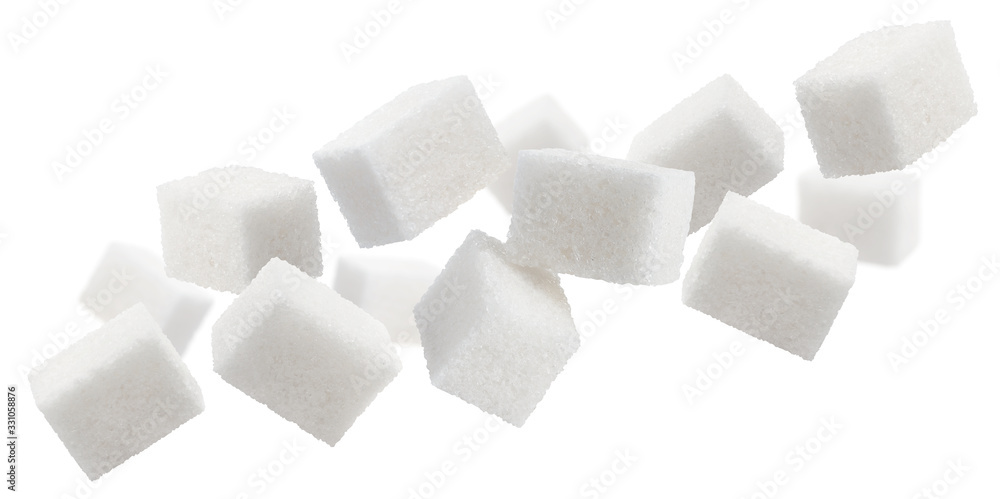 Flying sugar cubes, isolated on white background Flying sugar cubes, isolated on white background