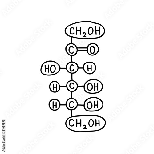 carbohydrate, glucose chemical formula doodle icon, vector illustration