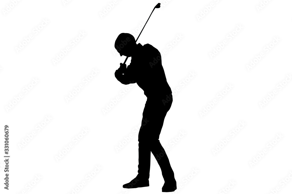 isolated view of young man playing golf isolated view of young man playing golf