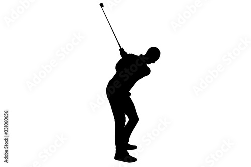 isolated view of young man playing golf