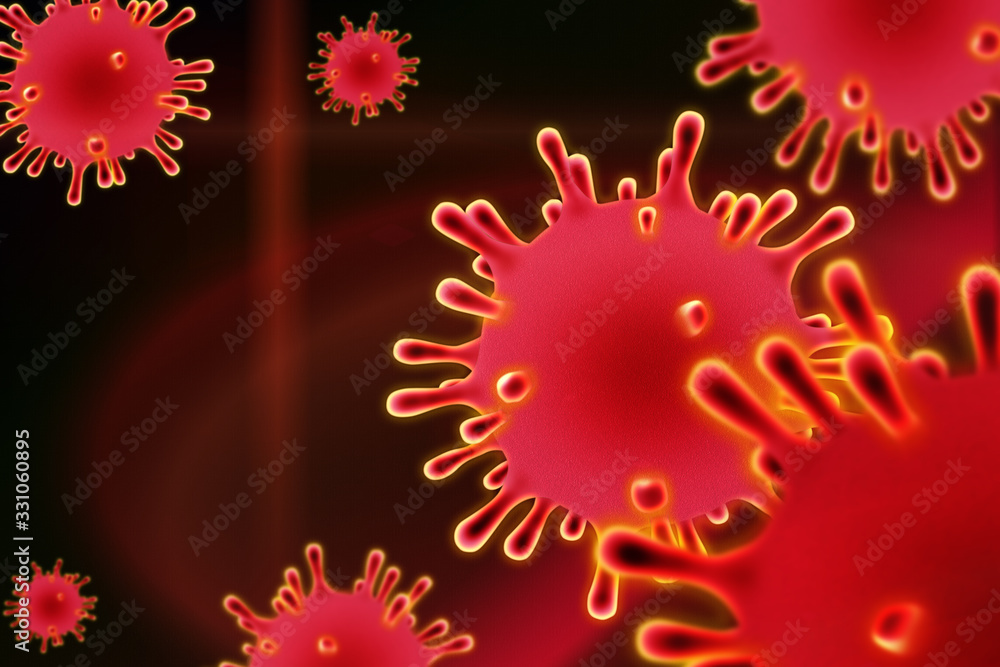 Fototapeta .Coronavirus 2019-nCov novel coronavirus concept resposible for asian flu outbreak and coronaviruses influenza as dangerous flu strain cases as a pandemic. Microscope virus close up. 3d rendering.