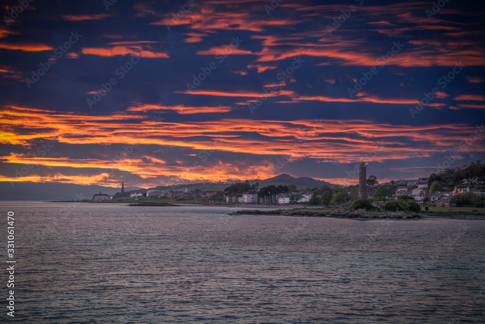 Naklejka premium Looking North To the Town of Largs at Sunset on the West Coast of Scotland