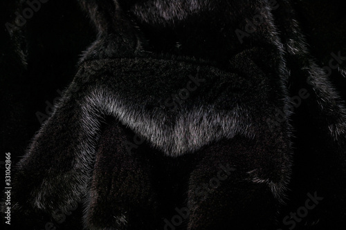 Natural fur of the Canadian black mink. Texture. Selective focus