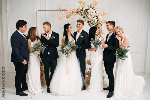 Group photo. A newlyweds, bridesmaids and best men photo