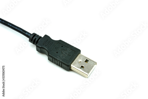 usb f connector with black wire isolated on white