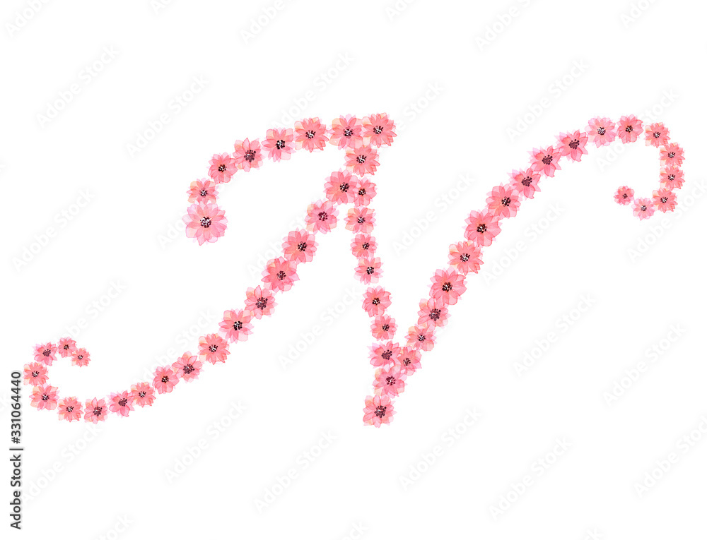 Watercolor drawing Pink flower alphabet Watercolor drawing Pink flower alphabet