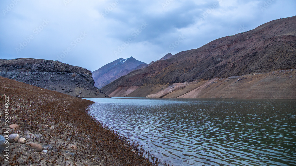 reservoir with mountains