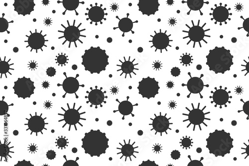 Virus seamless pattern. Black color coronavirus background. Bacteria Biology Organisms Seamless Pattern. Virus Infection Epidemic Sick. Flat Vector Illustration isolated on white background.