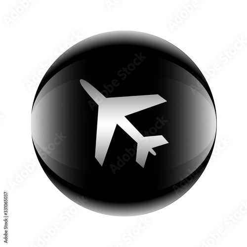 Airplane icon black-white in the form of a ball. Vector eps 10
