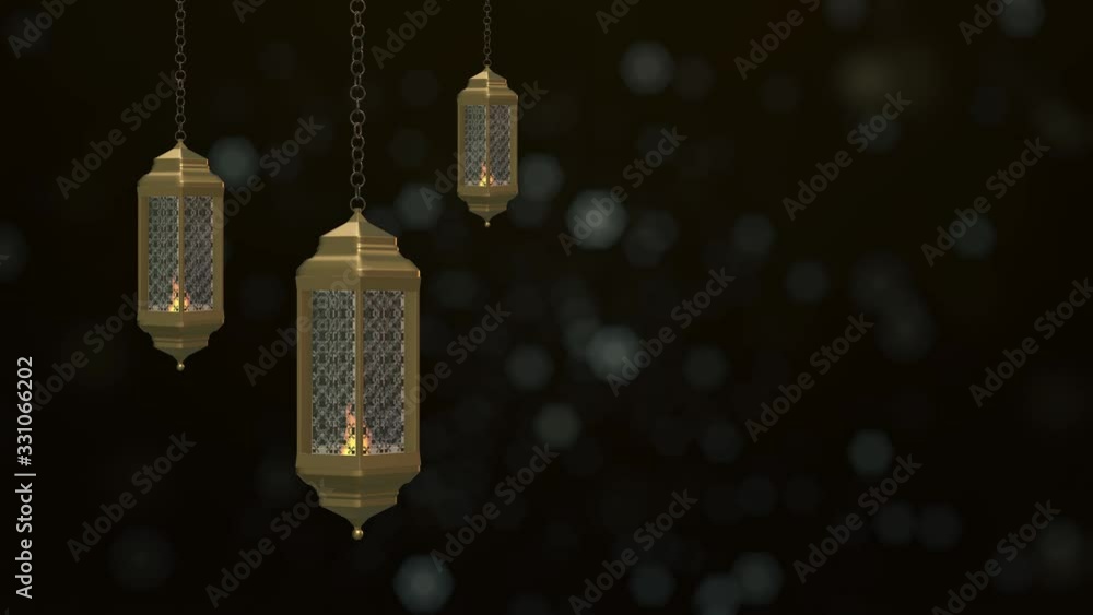 Ramadan lantern candle hanging on a background. 3d animation