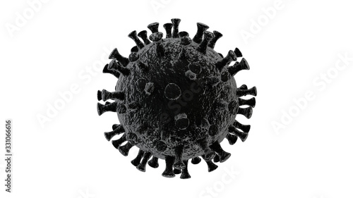 3D rendering of a black, coronavirus isolated on a white background. Illustration for medical banners, reports and advertising compositions in Newspapers. Virus bacteria in the center of the image..