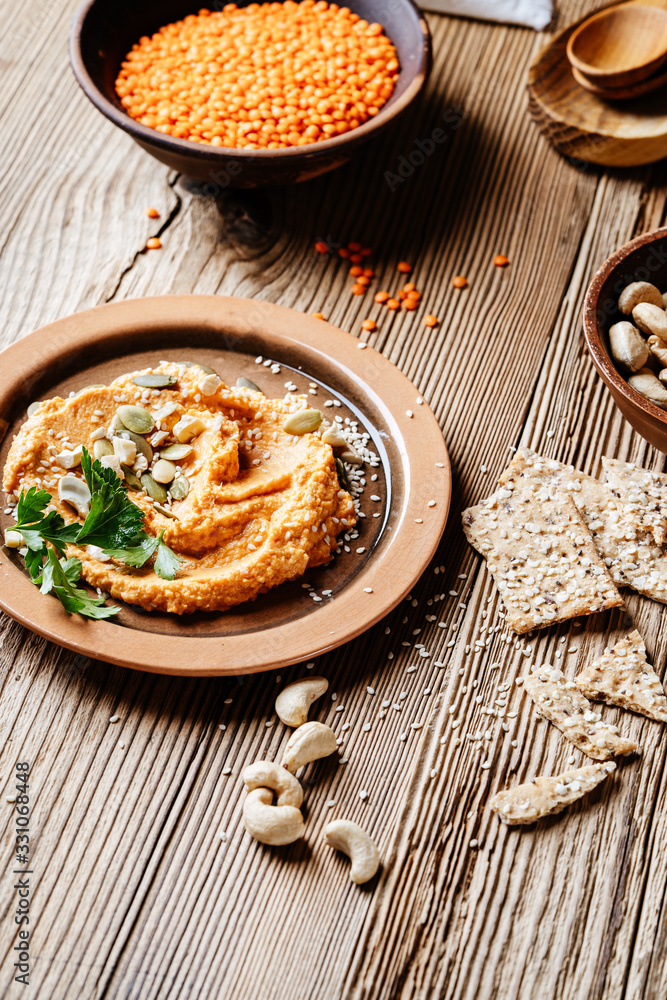 Fototapeta premium Lentil hummus with cashews