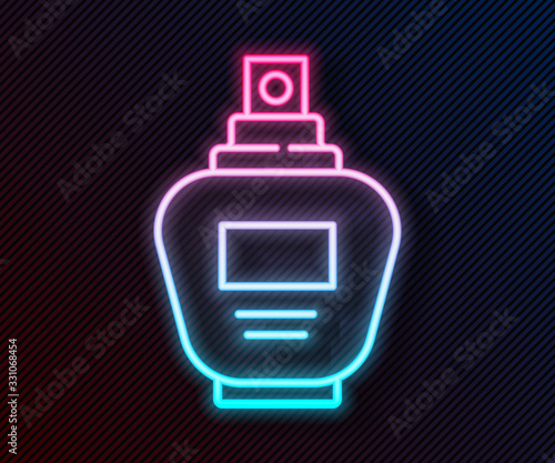 Glowing neon line Perfume icon isolated on black background. Vector Illustration
